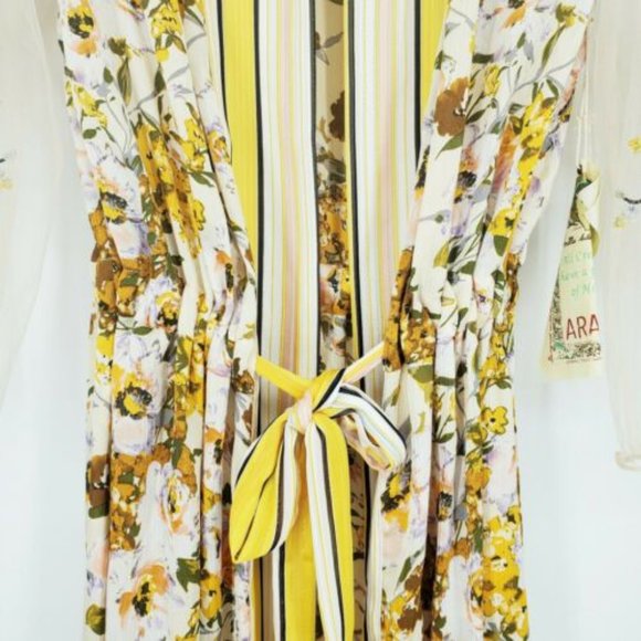 NWT Anthropologie Aratta Yellow Kimono Sheer Floral Size L Silent Journey - Picture 3 of 7